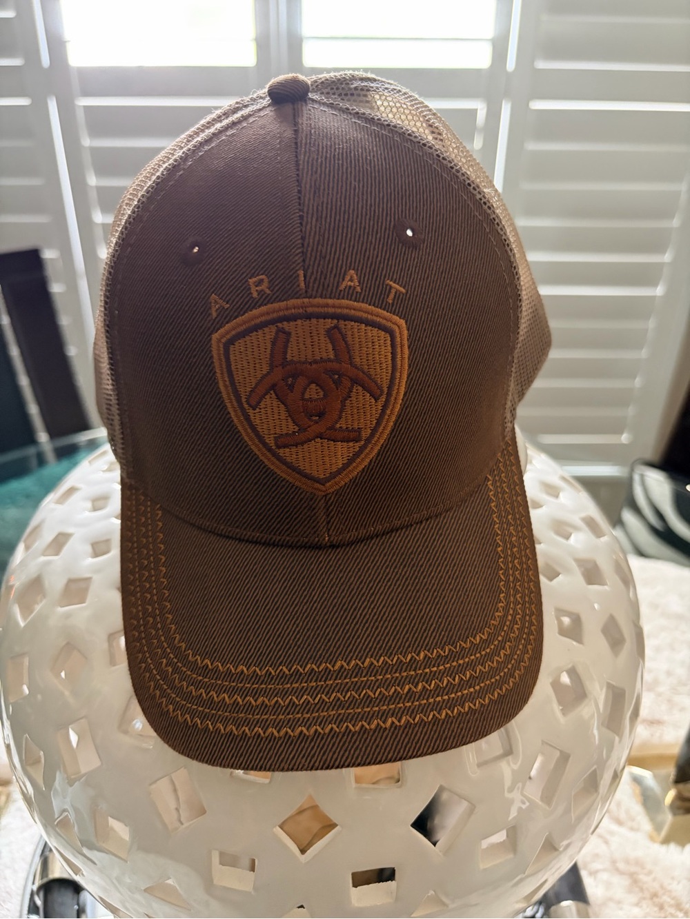 Ariat Brown Hat with Tan Embroidered Shield